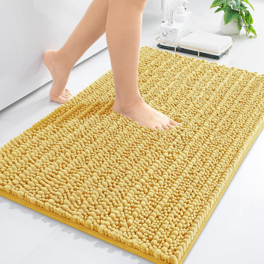 Arotive Luxury Chenille Bathroom Rug Mat, Extra Soft Thick Absorbent Shaggy Bath Rugs, Non-Slip Machine Wash Dry, Plush Bath Mats for Bathroom, Shower and Tub, 30x17, Yellow