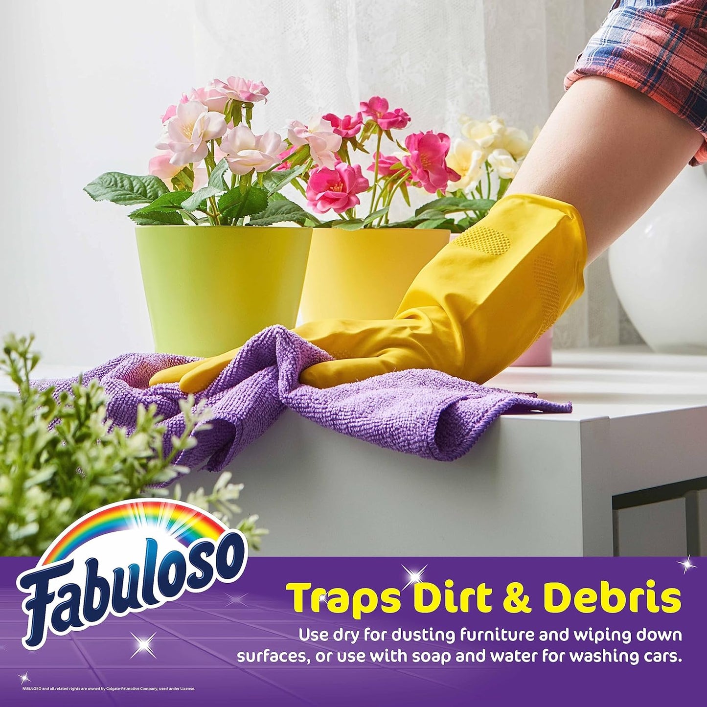 Fabuloso Microfiber Cleaning Cloths, Rainbow - Lint-Free, Scratch-Free Cleaning Cloths for Surfaces and Wood Furniture - Dustless Cloth for Bold and Bright Cleaning Experience, 8 Count