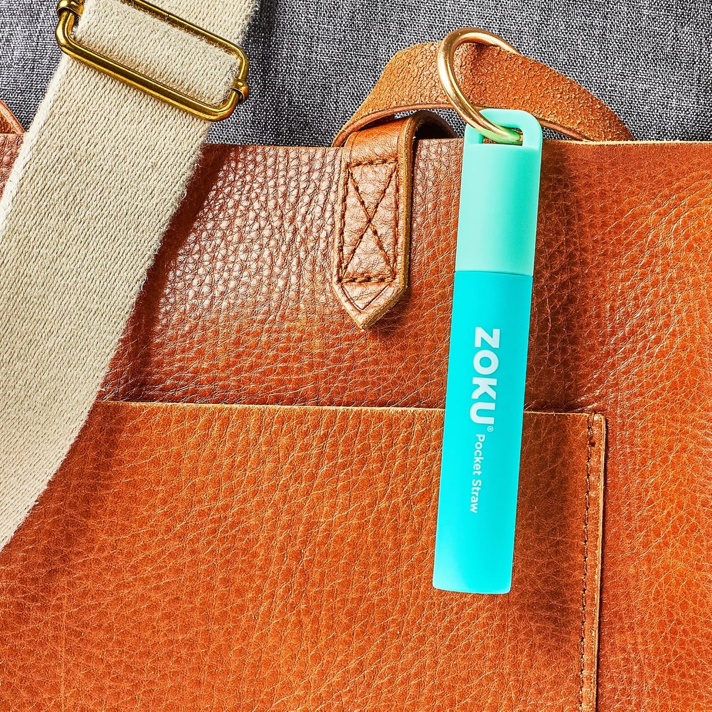 ZOKU Reusable Metal Straw with Case for Travel, Teal - Collapsible Stainless Steel Drinking Straw with Silicone Tip and Cleaner Brush, Ideal for Key Chains, Pockets, Purses