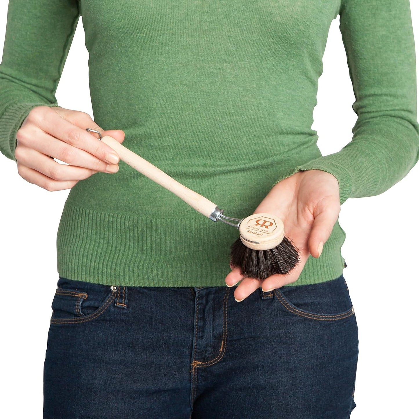 Redecker German-Made Horse Hair Bristle Dish Brush, Soft All-Purpose Scrubber for Kitchen & Household with Strong Horse Hair Bristles, 1-1/2 inch Replaceable Brush Head, Set of 2, 9-inches Long